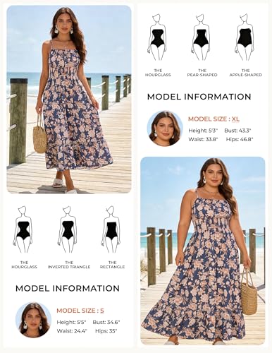 Image of GRACE KARIN Summer Dresses for Women 2026 Vacation,Smocked Floral Maxi Dress,Boho Beach Sundress with Pocket Fashion Clothing