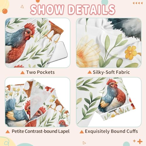 senya Chicken on Grass A Satin Summer Pajama Sets Silk Short Sleeve Button Down Sleepwear3