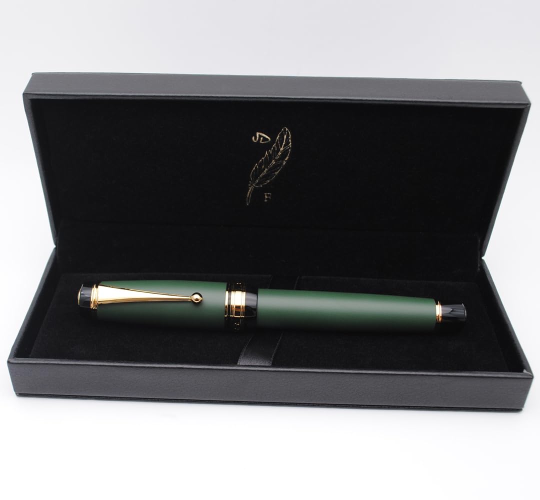 Ensemble de stylo-plume en métal à pointe moyenne 0,7 mm, avec convertisseur de recharge d'encre, 5 cartouches d'encre et coffret cadeau (pointe moyenne 0,7 mm, vert mat)