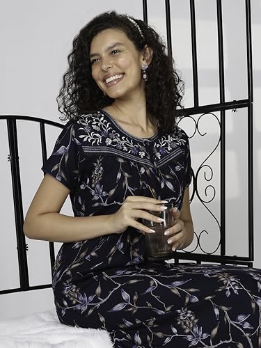 Image of 9shines Label Premium Alpine Maxi Designer Nighty | Floral Print Maxi for Women | Night wear for Women | | Full Length Night Gown for Women | Night Dress for Women Stylish (2467)