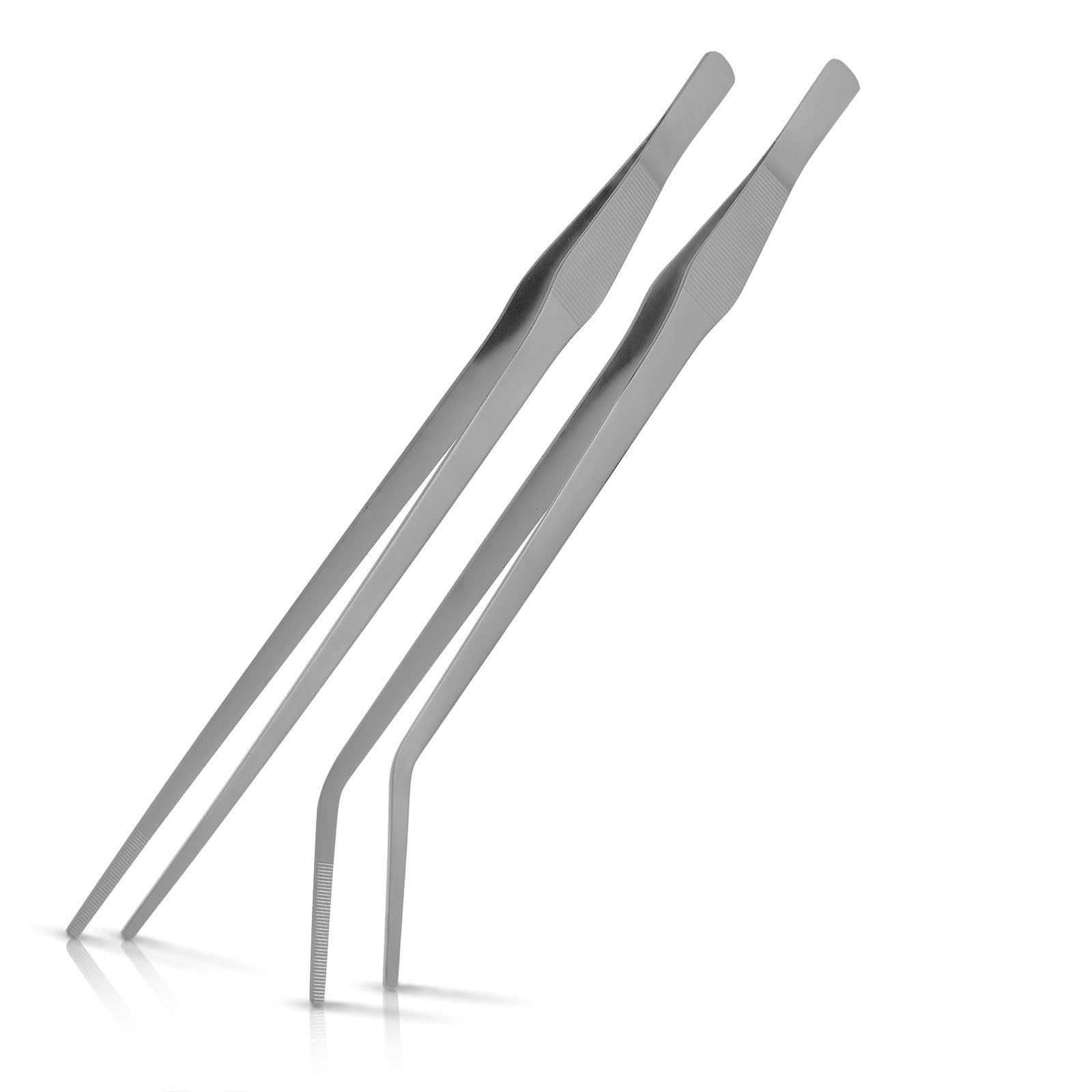 Aceone Silver Long Tweezers Aquarium 15Inch/38Cm, 2Pcs Stainless Steel Straight And Curved Tongs For Fish Tank Aquascape Tools, Reptile Snake Feeding