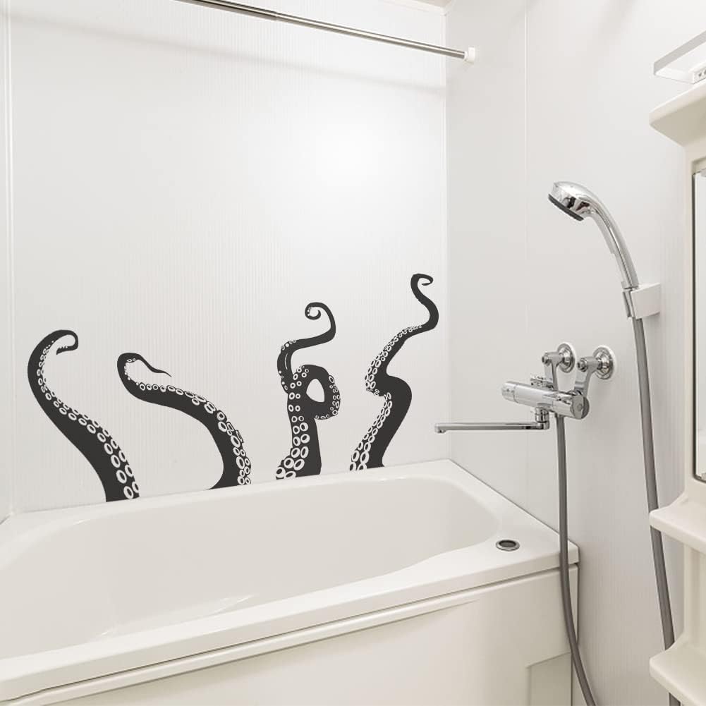 SUPERDANT 4PCS Octopus Tentacles Wall Sticker Sea Animal Wall Decor Mural Home Art Decor Octopus Vinyl Art Decal for Bathroom Bathtub Decoration Stickers Bathroom Wallpaper Vinyl Sticker Decals