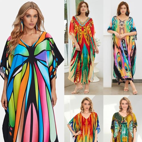 Robe caftan de plage imprimé papillon idéale pour l'été - 7