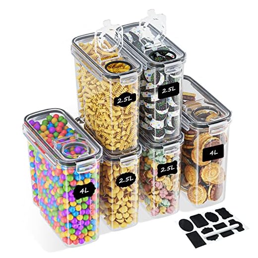 rokrist 2.5L/4L Botes Cocina Almacenaje 6 Piezas, Organizadores de Cocina Plástico, Recipientes Hermeticos Alimentos Contenedores Cocina para Cereales, Pasta