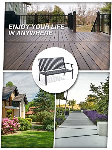 Mutaomay Outdoor Bench, 52" Aluminum Frame 3-Person Patio Garden Bench With Anti-Rust, Porch Bench Furniture Memorial Benches For Outdoors Park, Lawn, Deck Weathered 660Lbs Weight Capacity #TOP5