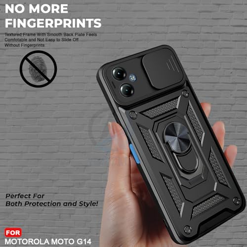 Image of AESTMO Tough Armor Moto G14 Bumper Back Case Cover | Ring Holder & Sliding Camera Shield Cover | 360 Degree Protection Back Case Cover for Moto G14 (Black)
