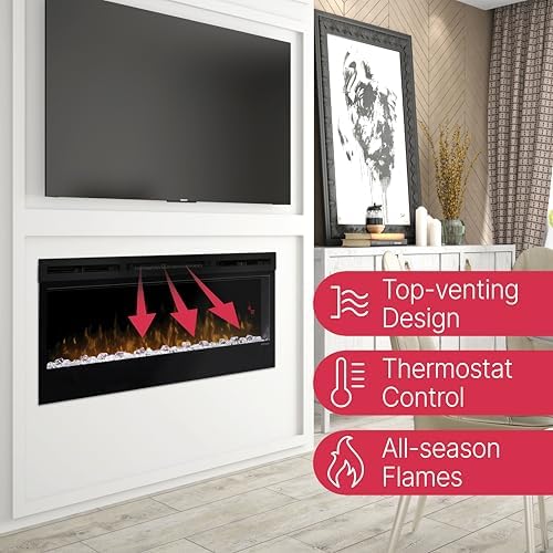 Dimplex Prism Wall Mounted Linear Electric Fireplace, 50" Inch, Black, 1230W - Premium Fireplace Heater with Acrylic Ember Bed, LED Display, Remote Control - Wall Fireplaces for Living Room, Bedroom - Thumbnail 2