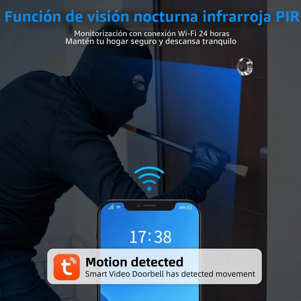 DA2 Audio Bidireccional, Cámara de Vigilancia de Puerta 3MP Inalámbrica con Tarjeta de 32 GB, con Pantalla de 4,3 Pulgadas, Wi-Fi de 2,4GHz, Detección de Movimiento, Batería de 5000mAh, Ángulo
