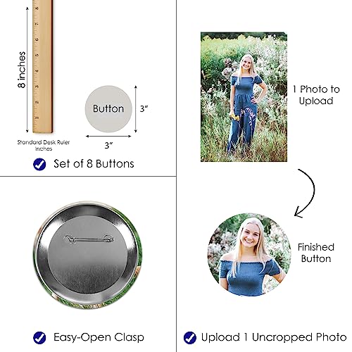 image for Big Dot of Happiness Personalized Photo Buttons - 3-Inch Custom Pictur