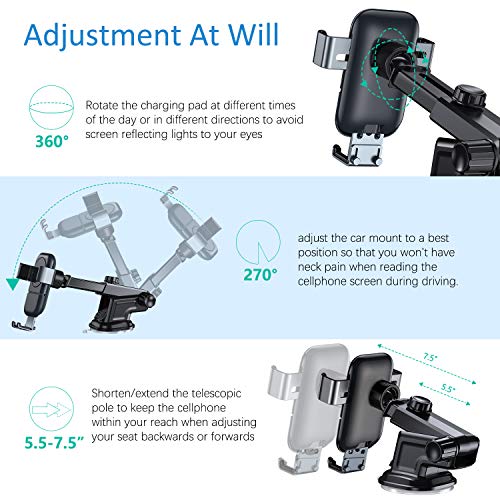 VANMASS Wireless Car Charger, 10W Fast Charging Gravity Car Mount, Air Vent Windshield Dashboard Phone Holder Compatible with iPhone Xs MAX/XS/XR/X/8/8+, Samsung S10/S10+/S9/S9+/S8/S8+/S7, Pixel/LG