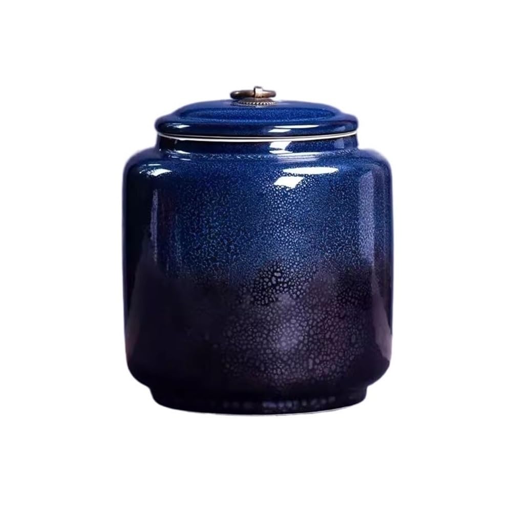 CHENGAIJIAN Tea Canister Chinese Retro Kiln Change Glaze Loose Leaf Tea Warehouse Large Sealed Storage Jar Decorative Porcelain(Blue)
