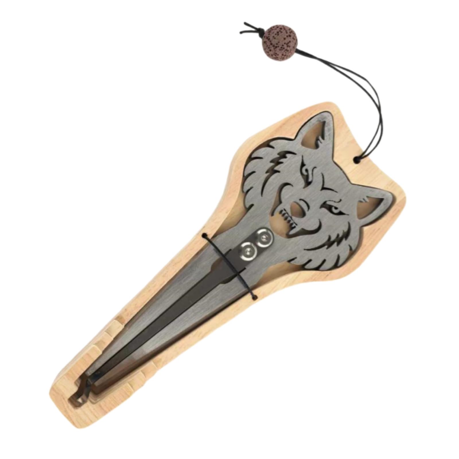 Musical Harp Arpa Bocca Scacciapensieri Guimbarda Arpa Mascella in Acciaio Lucido con Testa Lupo Scolpita E Scatola Legno Adatta per Meditazione, Lupo Ululante