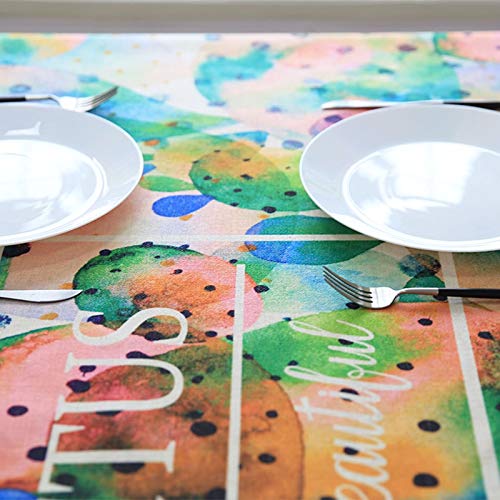 Toile de Fond Décorative Cactus en Coton Lin Moderne et Multicolore - 4