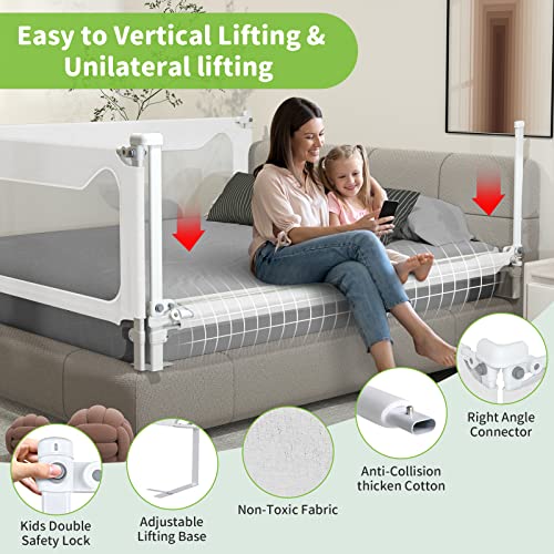 Melafa365 Bed Rails For Toddlers, Upgrade Height Adjustable Baby Bed Rail Guard Specially Designed For Twin, Full, Queen, King Size - Safety Bed Guard Rails For Kids(White) #TOP1