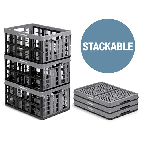 Image of CleverMade Collapsible Utility Crate For Storage, 32L 1 Pack, Stone