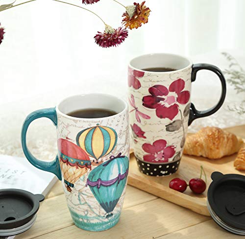 Topadorn 17 Oz Tall Ceramic Travel Mug Coffee Cup With Sealed Lid,Set Of 2 #TOP1