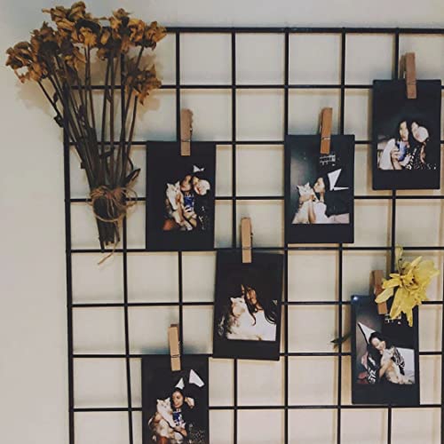 Image of Steel Photo Collage Grid Frame, Basket & Tray| Photo frame grid DIY Mesh Wire Frame (Black, WIRE GRID + BASKET + TRAY)