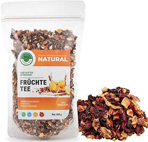 Früchtetee lose 200g I Früchte Tee Mischung I kombiniert mit Hibiskus, Salbei, Orangen, Zitrone, Zimt, Hagebutten und Apfel I premium qualität von Natural Welt Cover