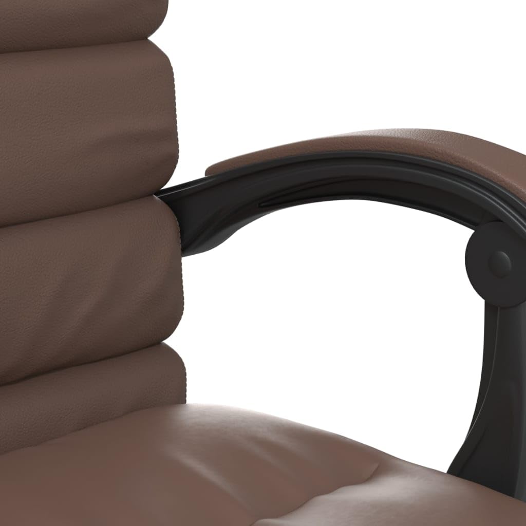 Silla de oficina con función de masaje y respaldo ajustable de piel sintética marrón, silla giratoria con reposabrazos y ruedas, silla de trabajo ergonómica para oficina en casa y oficina