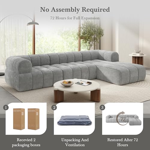 Image of Christopher Knight Home Mania 122 inch Modular L-Shape Sofa Couch with Chaise Lounge, Modern Sectional Sofa Set for Living Room, Boucle Fabric Upholstered Cloud Couch with Deep Seat, Gray