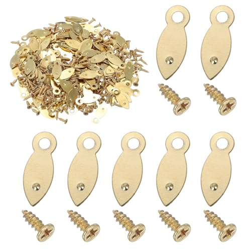 Image of uxcell 200pcs Picture Frame Backing Clips, 0.83 inch Photo Frame Turn Buttons Fasteners Hardware Corner Clip with 200pcs Screw for Hanging Pictures Craft Drawings, Melon-Seed Shaped Gold