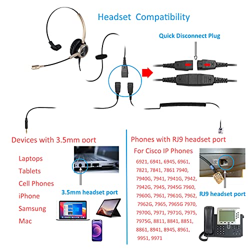 Mairdi Telephone Headset With Rj9 & 3.5Mm Jack For Office Landline Deskphone Cell Phone Pc Laptop, Call Center Phone Headset With Microphone, Works For Cisco 7941 7965 6941 7861 8961 #TOP1