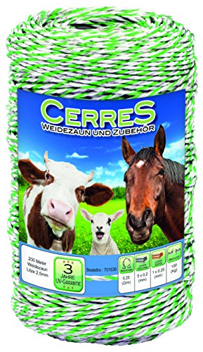 Cerres Weidezaunlitze, weiß/grün/, 2,5mm x 200m, Hohe Lebensdauer mit Garantie, zur Haltung Schafen Schweinen Geflügel Cover