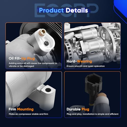 Image of ECCPP AC Compressor with Clutch for Nissan Xterra 3.3L 2000 AC Compressor 4 Grooves DKV14C