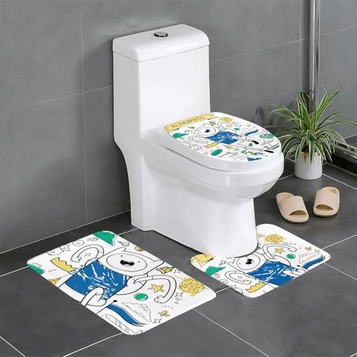 アドベンチャータイム (3) アニメ トイレマット 3点セット フタカバー 浴室足ふきマット 吸水 速乾 滑り止め 抗菌 防臭 洗える ふわふわ おしゃれ 40x60cm
