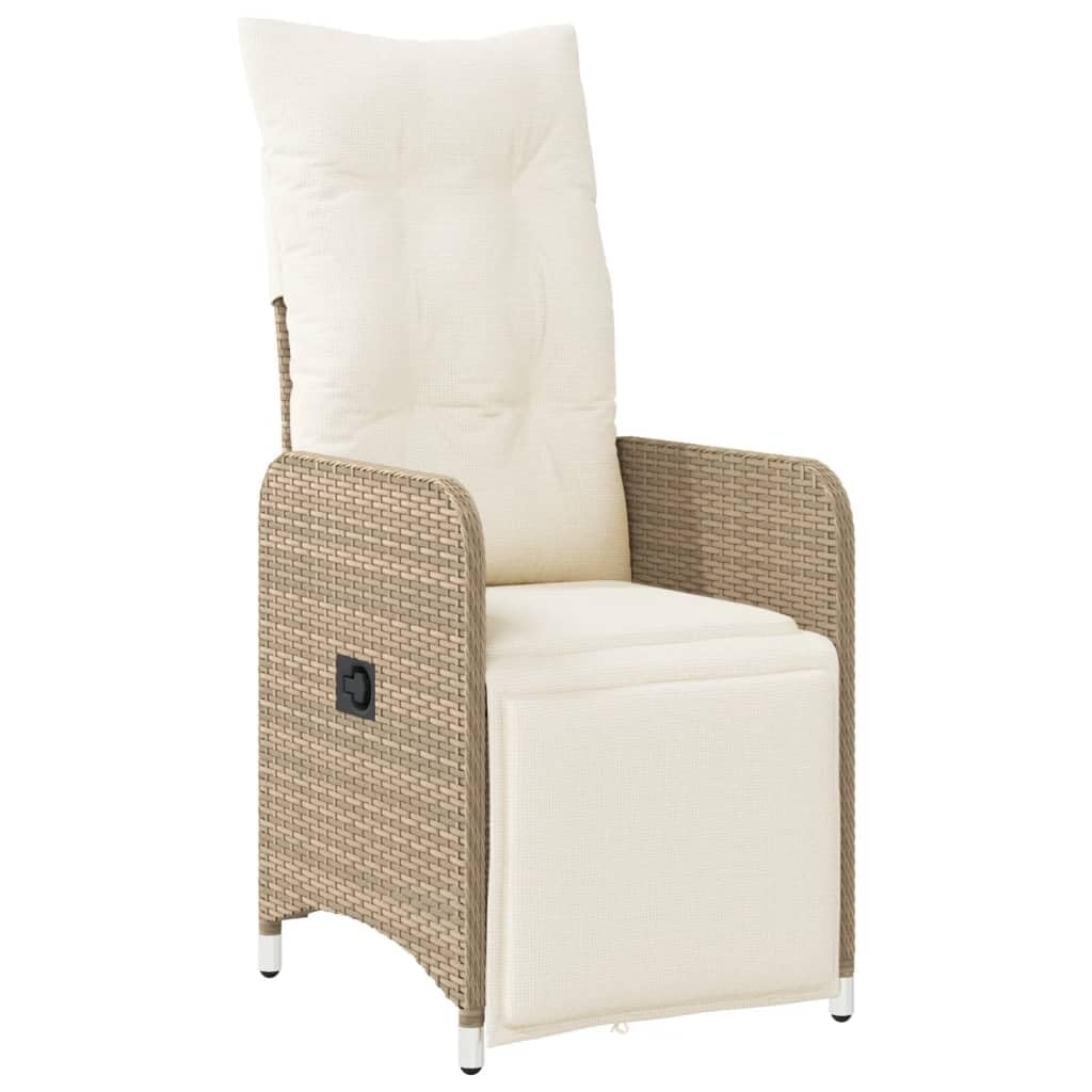 vidaXL Gartensessel mit Tisch 2 STK., Verstellbar Gartenstuhl mit Stahlrahmen, Loungesessel für Außenbereich, Relaxsessel Sthulset, Beige Poly Rattan