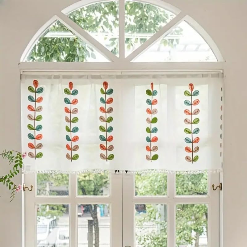 Image of Short Window Curtain for Kitchen, Living Room, Cafe, Restaurant & Home Decor | Elegant Half Window Valance | Length - 24 Inch, Width - 42 Inch (Multiple Color Leaf, Small)