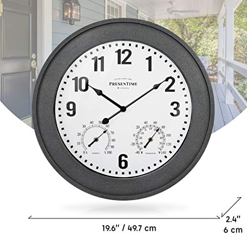Presentime & Co. 20" Bradford Indoor/Outdoor Farmhouse Clock with Weather Station, Gray Stone Finish