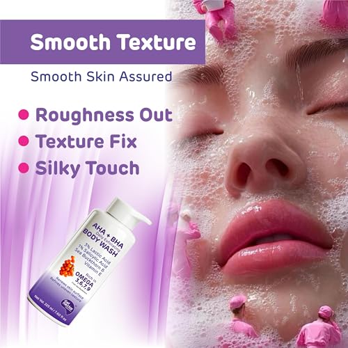 Image of Get Nectar Happiness Korean Glow Essence AHA-BHA Body Wash | 4% Actives (3% Lactic Acid + 1% Salicylic Acid) | Omega 3,6,7,9 | Exfoliating Body Wash for Tan, Body Acne & Smooth Glowing Skin | Sulfate & Paraben Free | For Men & Women | 225ml