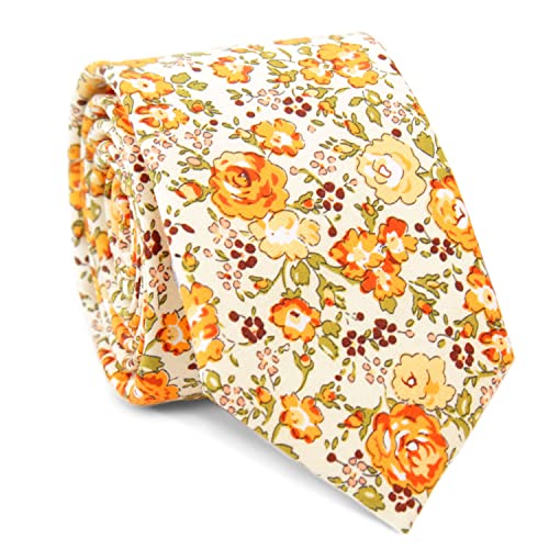 Image of JESLANG Men's Cotton Printed Floral Tie 2.56 inch Skinny Narrow Necktie Various Designs