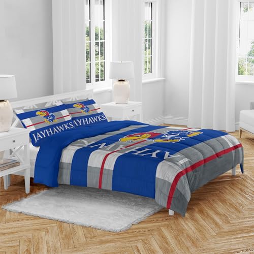 NCAA Kansas Jayhawks Heather Stripe 3 PC Queen Bed in a Bag