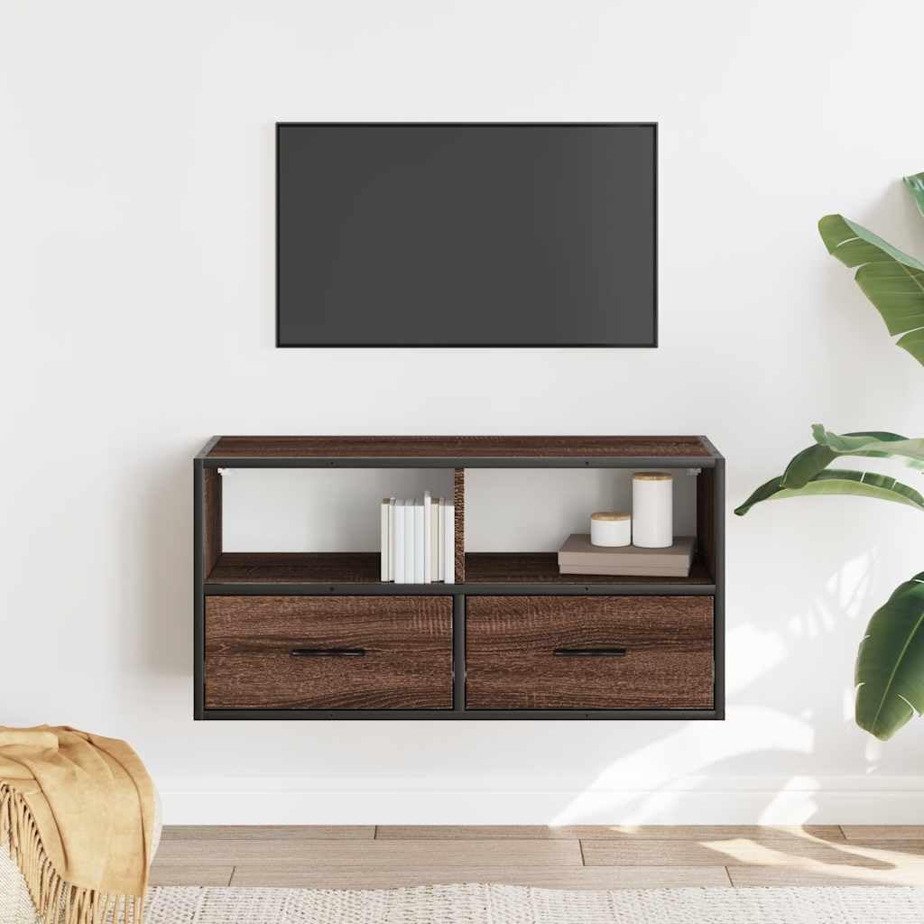 TV-Schrank Braun Eiche 80x31x39,5 cm, Holzwerkstoff und Metall, Modernes Design für Wohnzimmer, Schlafzimmer, Robustes Media Center