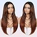 NOSTALGIA Brown Highlight Wear and Go Glueless Wigs Pre Plucked Pre Cut for Beginners Synthetic Lace Front Wigs For Woman Long layered Straight 24 Inch Brown Highlights 3 Seconds to Wear