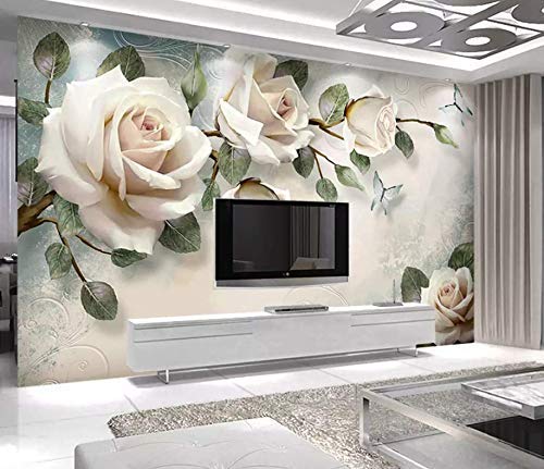 Murwall Floral Wallpaper Cream Rose Wall Mural 3D Photo Nordic Flower Wall Print Living Room Bedroom Entryway Cafe Design #TOP28