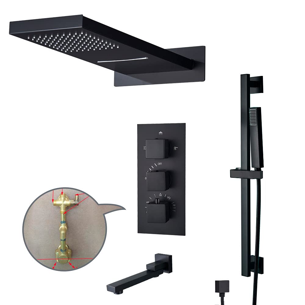 Buy OIFMKC Bath Faucet Luxury Waterfall Rainfall Shower Faucet Thermostat Valve Mixers Wall ed