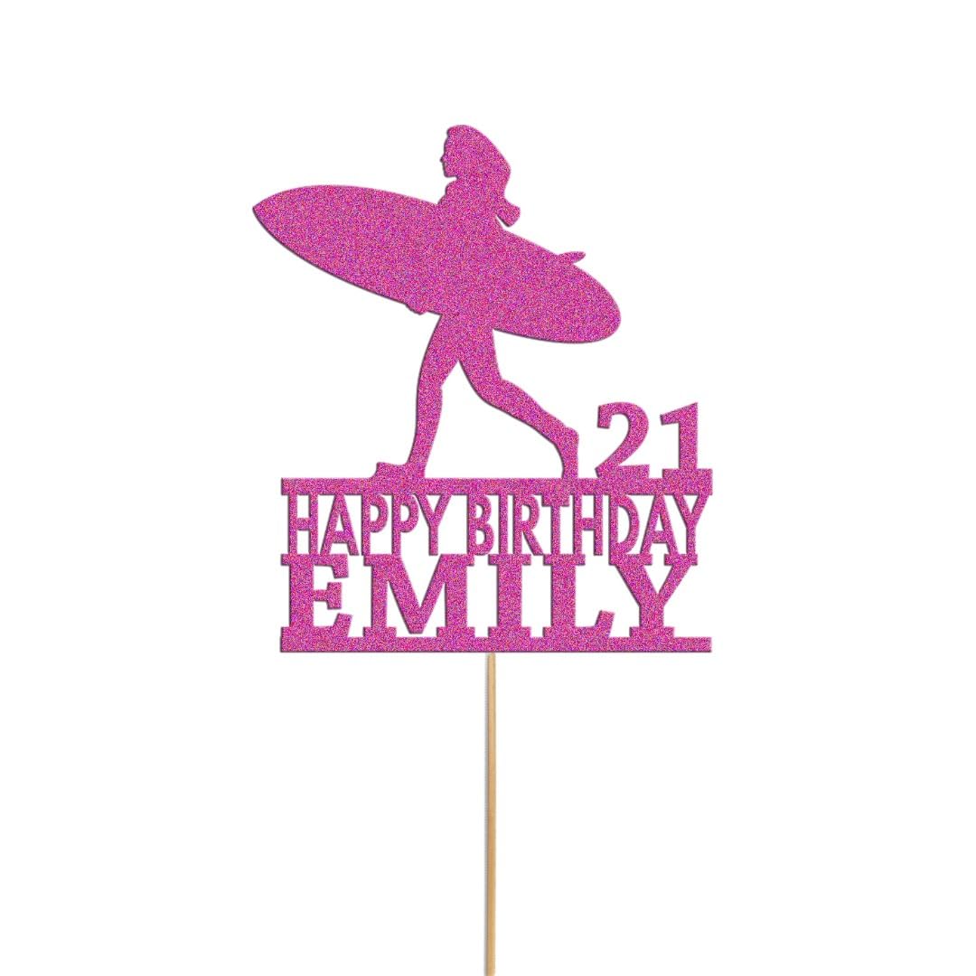 Decoración personalizada para tarta de cumpleaños para niñas, diseño de olas de tabla de surf, cualquier nombre y edad