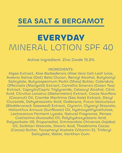Image of Seaweed Bath Co. Everyday Mineral Lotion SPF 40 for Sensitive Skin, 3.4 oz | Broad Spectrum Sunscreen with Zinc Oxide for Daily Face and Body Sunblock