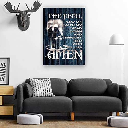 Templar Knight Poster Quotes Wall Art Prints The Devil Saw Me With My Head Down Canvas Framed Artwork Religious Wall Art Christian Warrior Poster Framed (12X18 Inch) #TOP3