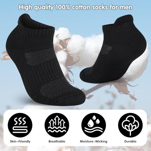 Mens 100% Cotton Ankel Socks, Athletic Cushioned Performance Running Moisture Wicking Breathable socks 5