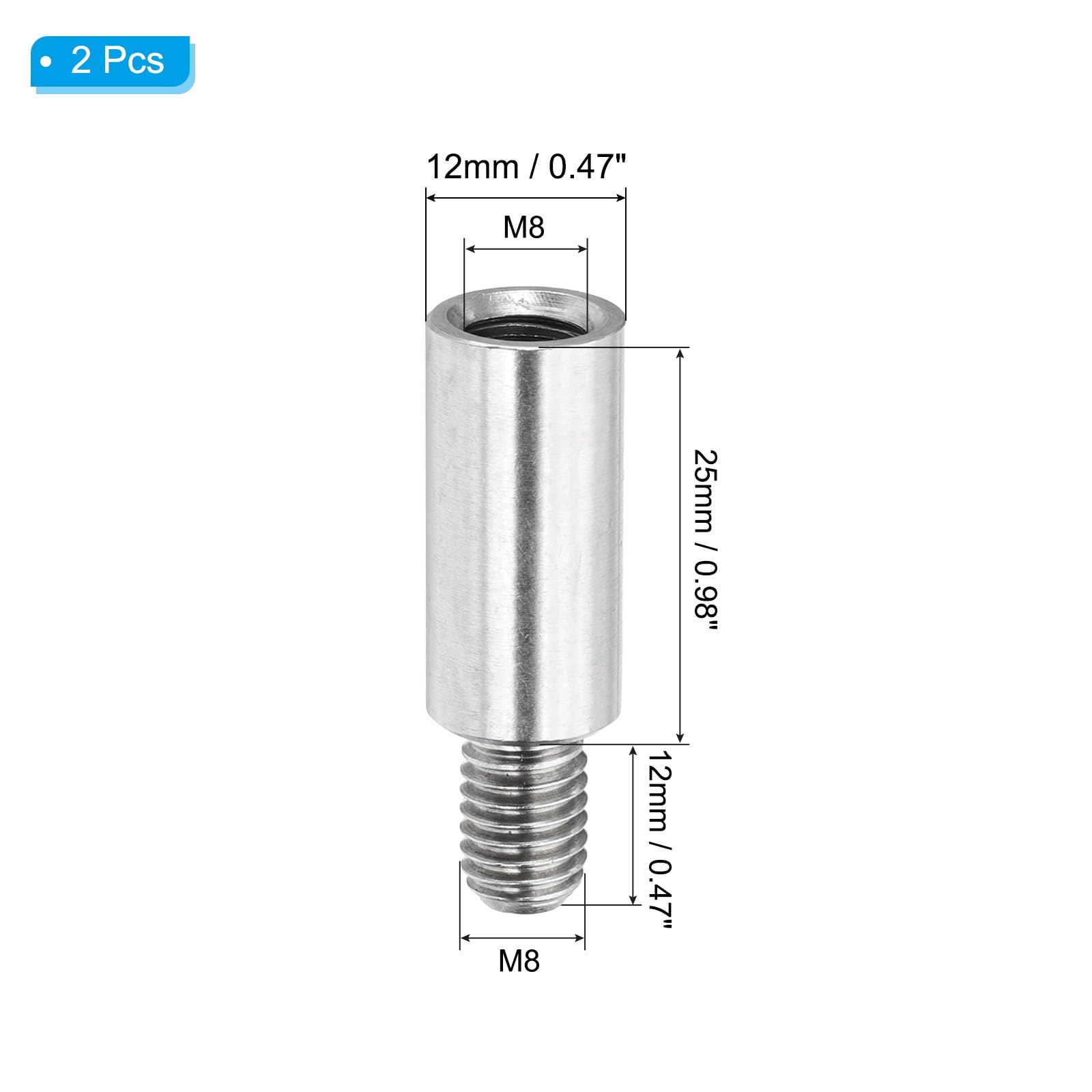 PATIKIL 2 Pcs M8x25+12mm Stainless Steel Standoff Extension Posts Screws,Metric Male Female Thread Adapters Spacer for PCB,Quadcopter Drone,Computer & Circuit Board Assortment Kit - Image 2