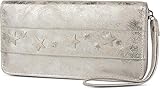 Maße: ca. 19 x 10 x 2,5 cm styleBREAKER Geldbörse mit Stern Nieten, umlaufender Reißverschluss und Handschlaufe, Portemonnaie, Damen 02040055, Farbe:Antik-Silber
