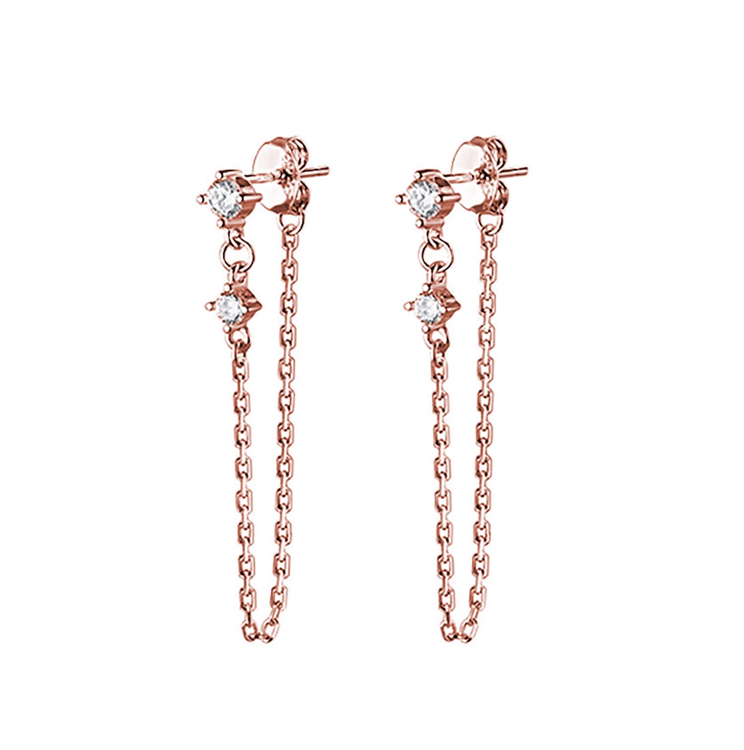 Reffeer Sterling Silver Chain Dangle Earrings for Women Teens CZ Chain Drop Earrings Studs
