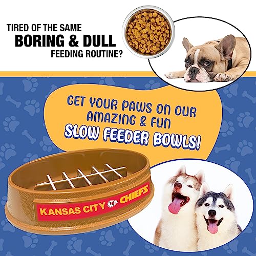Image of NFL Super-Bowl Kansas City Chiefs Slow Feeder Dog & Cat Bowl. Football Design for Healthy Digestion. Non-Slip for Large & Small Pets