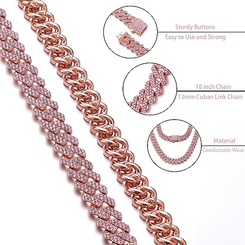 HIPBLING Cuban Link Chain for Women Diamond Miami Cuban Choker Necklace 12mm Pink Crystal Iced Out Chain Bling Hip Hop Jewelry for Womens Gift4