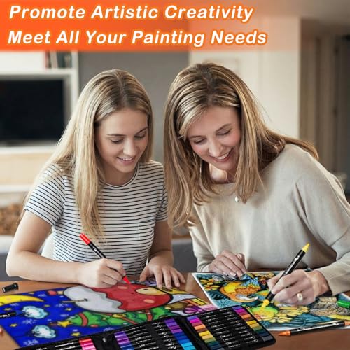 image for TANMIT 48 Colors Acrylic Paint Pens, Dual Tip Acrylic Paint Markers wi
