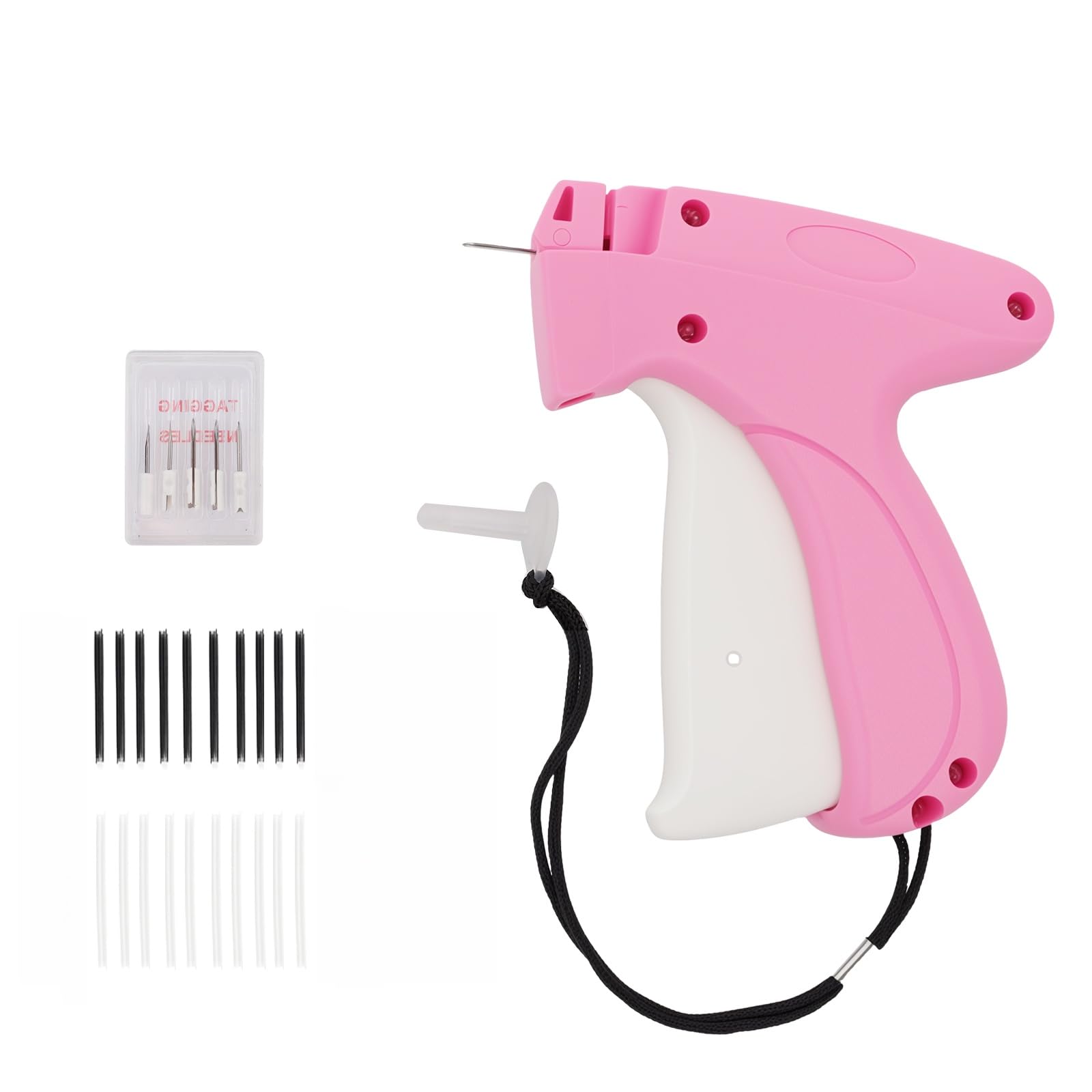 Stitch Gun for Clothes, Handheld Stitch Tag Gun,Quick Clothing Fixer-Includes 6 Needles,1000 Black Fasteners,1000 White Fasteners (Pink)